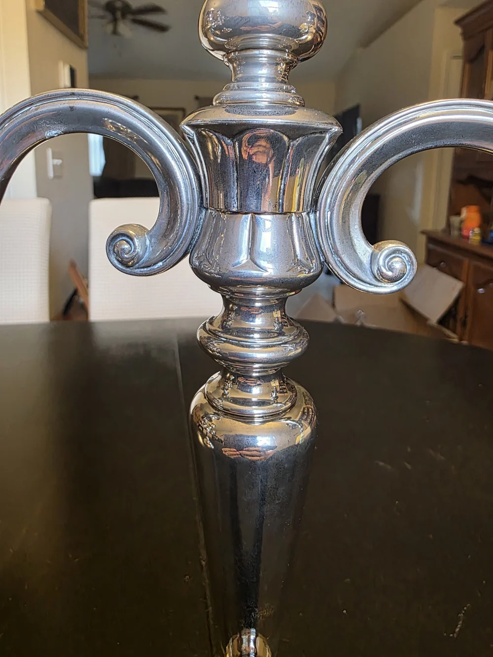 Source Unknown Silver Three-Arm Candelabra Pair